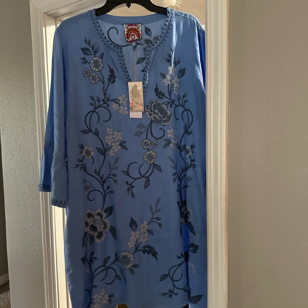 Johnny Was Light Blue Embroidered Dress